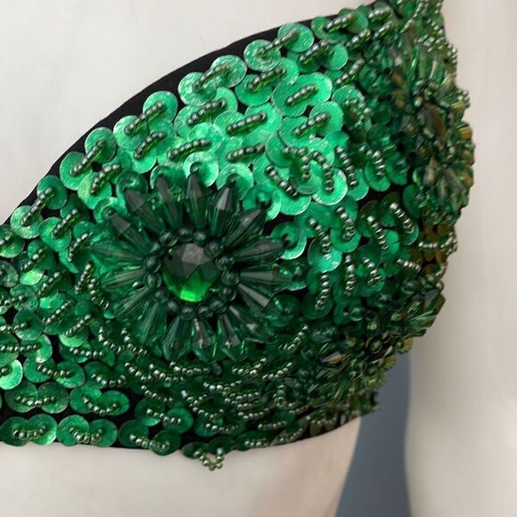 Green Sequin Carnival Mardi Gras Push Up Bra Top Small - Picture 2 of 7
